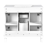VanityFus 35.9-in White Bathroom Vanity Single Sink Combo with Ceramic Top Undermount 2 Soft Close Doors 2 Drawers Adjustable Shelves