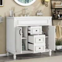 VanityFus 35.9-in White Bathroom Vanity Single Sink Combo with Ceramic Top Undermount 2 Soft Close Doors 2 Drawers Adjustable Shelves