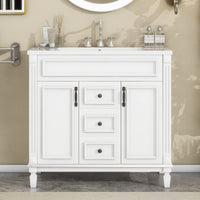 VanityFus 35.9-in White Bathroom Vanity Single Sink Combo with Ceramic Top Undermount 2 Soft Close Doors 2 Drawers Adjustable Shelves