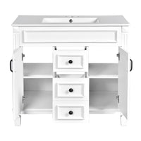 VanityFus 35.9-in White Bathroom Vanity Single Sink Combo with Ceramic Top Undermount 2 Soft Close Doors 2 Drawers Adjustable Shelves