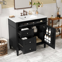 VanityFus 36-in Black Bathroom Vanity Single Sink Combo with Ceramic Top Undermount 1 Soft Close Door 3 Drawers Adjustable Shelves
