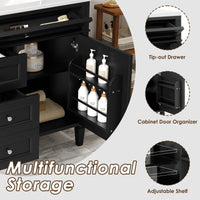 VanityFus 36-in Black Bathroom Vanity Single Sink Combo with Ceramic Top Undermount 1 Soft Close Door 3 Drawers Adjustable Shelves