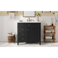 VanityFus 36-in Black Bathroom Vanity Single Sink Combo with Ceramic Top Undermount 1 Soft Close Door 3 Drawers Adjustable Shelves
