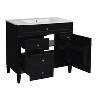 VanityFus 36-in Black Bathroom Vanity Single Sink Combo with Ceramic Top Undermount 1 Soft Close Door 3 Drawers Adjustable Shelves