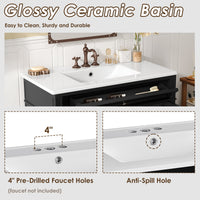 VanityFus 36-in Black Bathroom Vanity Single Sink Combo with Ceramic Top Undermount 1 Soft Close Door 3 Drawers Adjustable Shelves