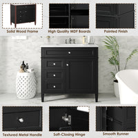 VanityFus 36-in Black Bathroom Vanity Single Sink Combo with Ceramic Top Undermount 1 Soft Close Door 3 Drawers Adjustable Shelves