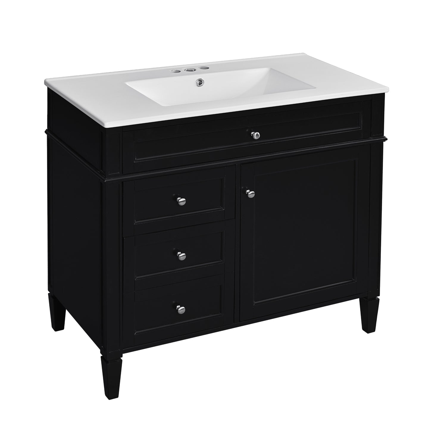 VanityFus 36-in Black Bathroom Vanity Single Sink Combo with Ceramic Top Undermount 1 Soft Close Door 3 Drawers Adjustable Shelves