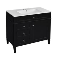 VanityFus 36-in Black Bathroom Vanity Single Sink Combo with Ceramic Top Undermount 1 Soft Close Door 3 Drawers Adjustable Shelves