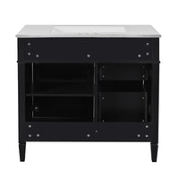 VanityFus 36-in Black Bathroom Vanity Single Sink Combo with Ceramic Top Undermount 1 Soft Close Door 3 Drawers Adjustable Shelves
