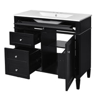 VanityFus 36-in Black Bathroom Vanity Single Sink Combo with Ceramic Top Undermount 1 Soft Close Door 3 Drawers Adjustable Shelves