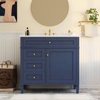 VanityFus 36-in Blue Bathroom Vanity Single Sink Combo with Ceramic Top Undermount 1 Soft Close Door 3 Drawers Adjustable Shelves