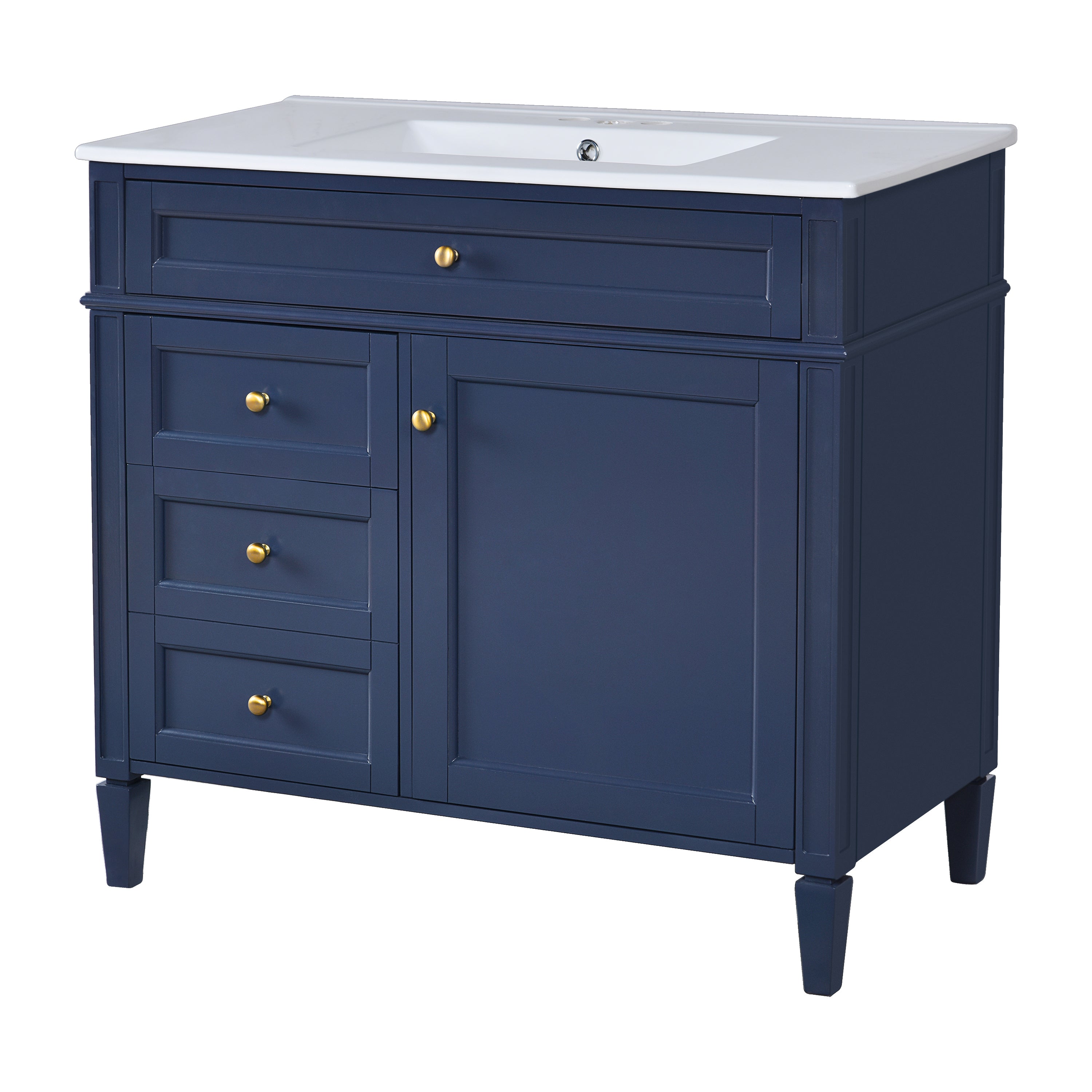 VanityFus 36-in Blue Bathroom Vanity Single Sink Combo with Ceramic Top Undermount 1 Soft Close Door 3 Drawers Adjustable Shelves