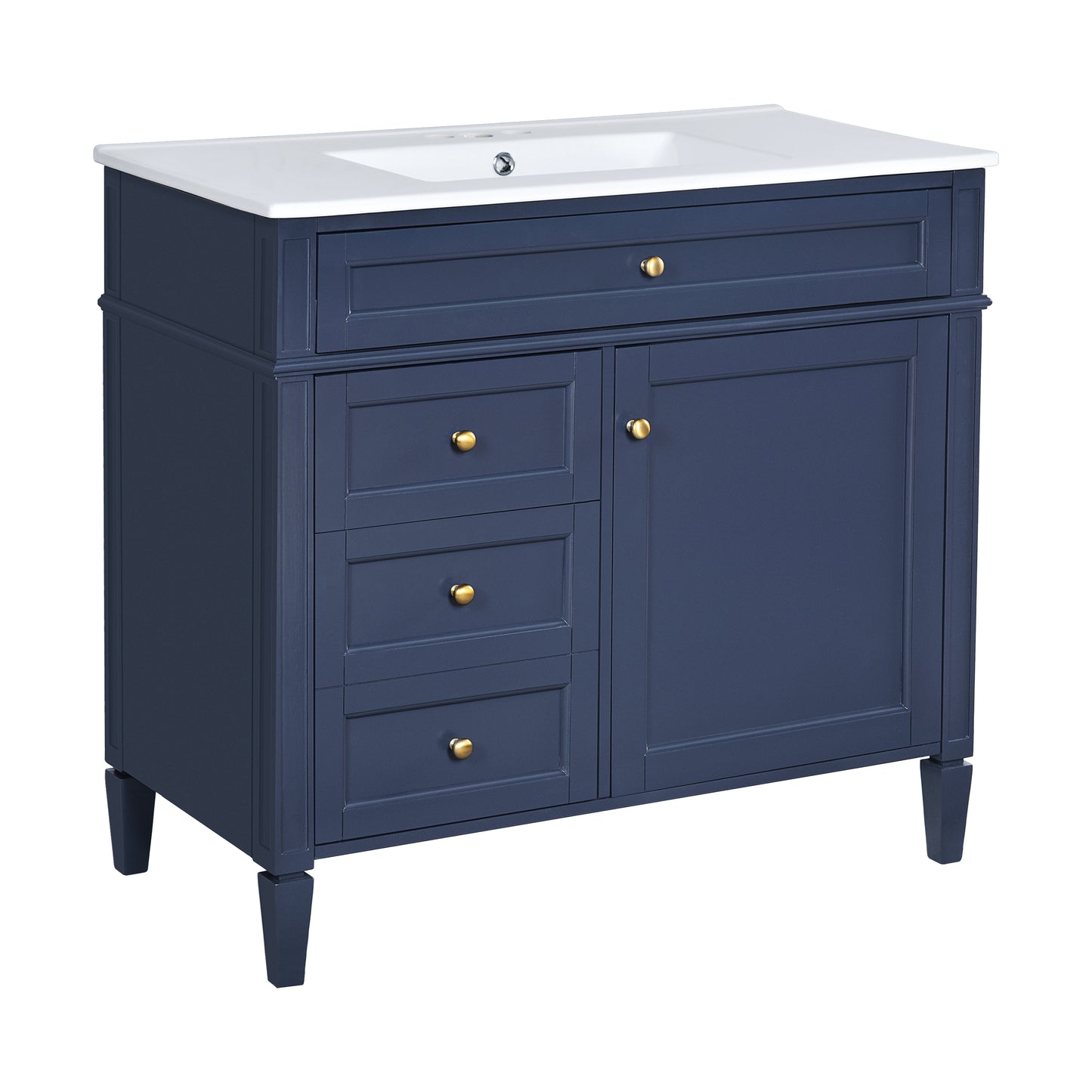 VanityFus 36-in Blue Bathroom Vanity Single Sink Combo with Ceramic Top Undermount 1 Soft Close Door 3 Drawers Adjustable Shelves