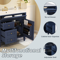 VanityFus 36-in Blue Bathroom Vanity Single Sink Combo with Ceramic Top Undermount 1 Soft Close Door 3 Drawers Adjustable Shelves