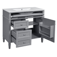 VanityFus 36-in Gray Bathroom Vanity Single Sink Combo with Ceramic Top Undermount 1 Soft Close Door 3 Drawers Adjustable Shelves