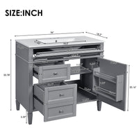 VanityFus 36-in Gray Bathroom Vanity Single Sink Combo with Ceramic Top Undermount 1 Soft Close Door 3 Drawers Adjustable Shelves