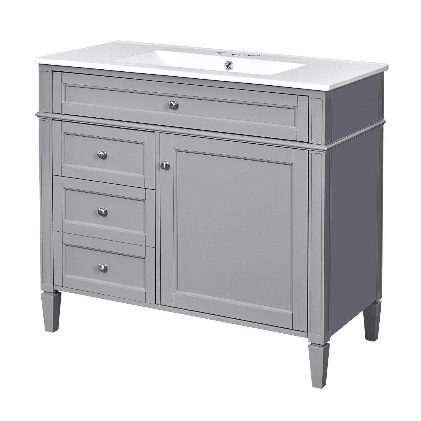 VanityFus 36-in Gray Bathroom Vanity Single Sink Combo with Ceramic Top Undermount 1 Soft Close Door 3 Drawers Adjustable Shelves