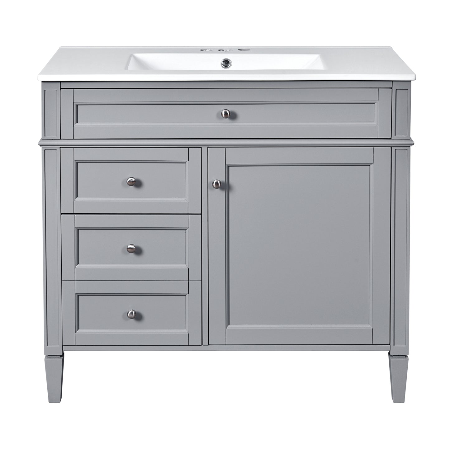 VanityFus 36-in Gray Bathroom Vanity Single Sink Combo with Ceramic Top Undermount 1 Soft Close Door 3 Drawers Adjustable Shelves