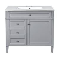VanityFus 36-in Gray Bathroom Vanity Single Sink Combo with Ceramic Top Undermount 1 Soft Close Door 3 Drawers Adjustable Shelves