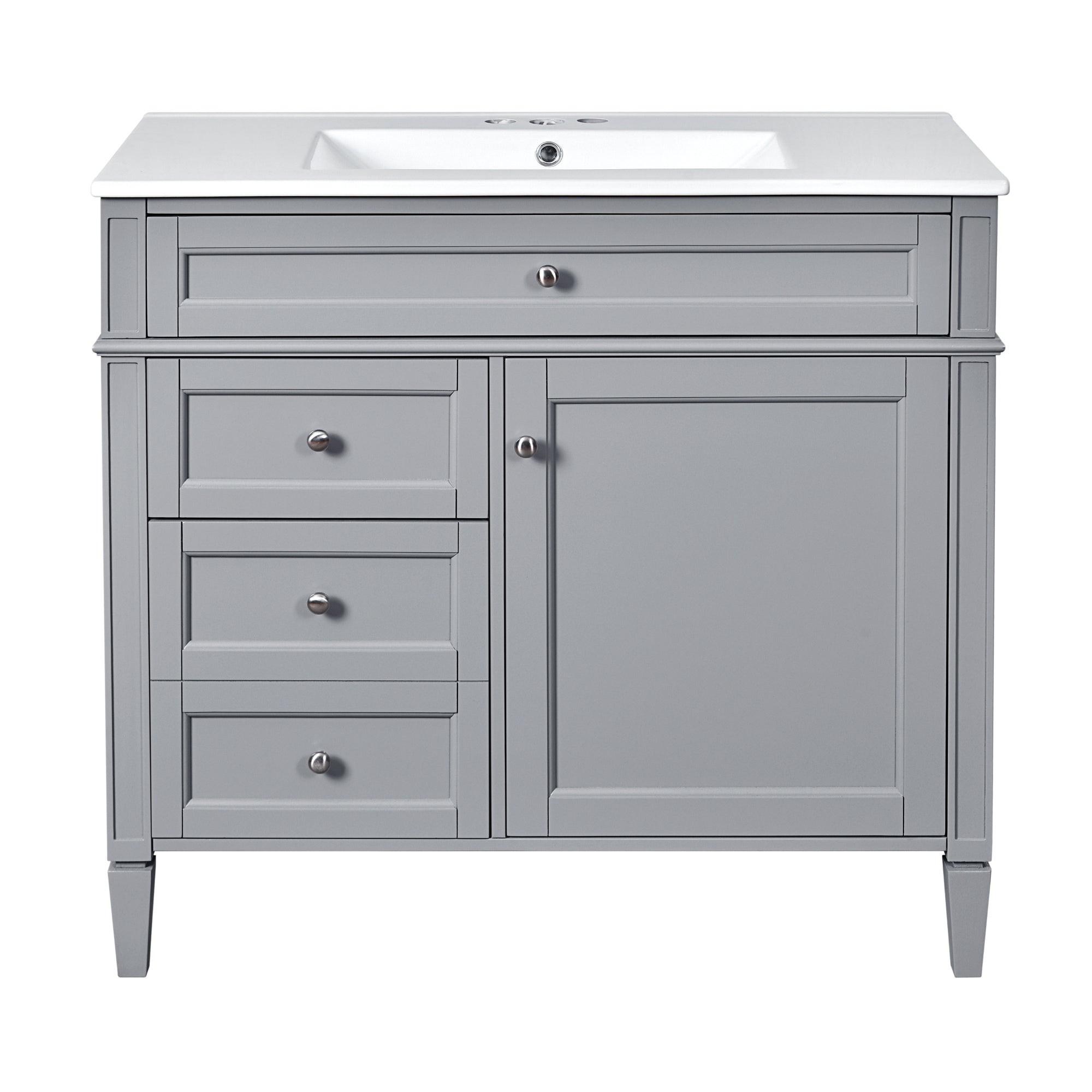 VanityFus 36-in Gray Bathroom Vanity Single Sink Combo with Ceramic Top Undermount 1 Soft Close Door 3 Drawers Adjustable Shelves
