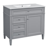 VanityFus 36-in Gray Bathroom Vanity Single Sink Combo with Ceramic Top Undermount 1 Soft Close Door 3 Drawers Adjustable Shelves