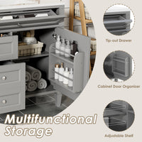 VanityFus 36-in Gray Bathroom Vanity Single Sink Combo with Ceramic Top Undermount 1 Soft Close Door 3 Drawers Adjustable Shelves