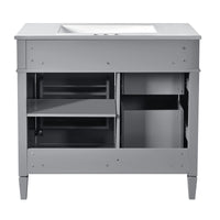 VanityFus 36-in Gray Bathroom Vanity Single Sink Combo with Ceramic Top Undermount 1 Soft Close Door 3 Drawers Adjustable Shelves