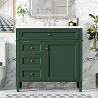 VanityFus 36-in Green Bathroom Vanity Single Sink Combo with Ceramic Top Undermount 1 Soft Close Door 3 Drawers Adjustable Shelves
