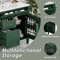 VanityFus 36-in Green Bathroom Vanity Single Sink Combo with Ceramic Top Undermount 1 Soft Close Door 3 Drawers Adjustable Shelves