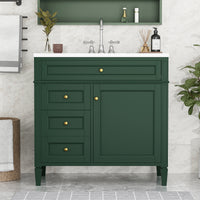 VanityFus 36-in Green Bathroom Vanity Single Sink Combo with Ceramic Top Undermount 1 Soft Close Door 3 Drawers Adjustable Shelves