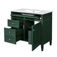 VanityFus 36-in Green Bathroom Vanity Single Sink Combo with Ceramic Top Undermount 1 Soft Close Door 3 Drawers Adjustable Shelves