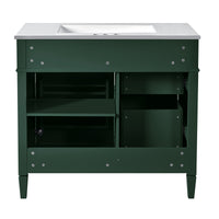 VanityFus 36-in Green Bathroom Vanity Single Sink Combo with Ceramic Top Undermount 1 Soft Close Door 3 Drawers Adjustable Shelves