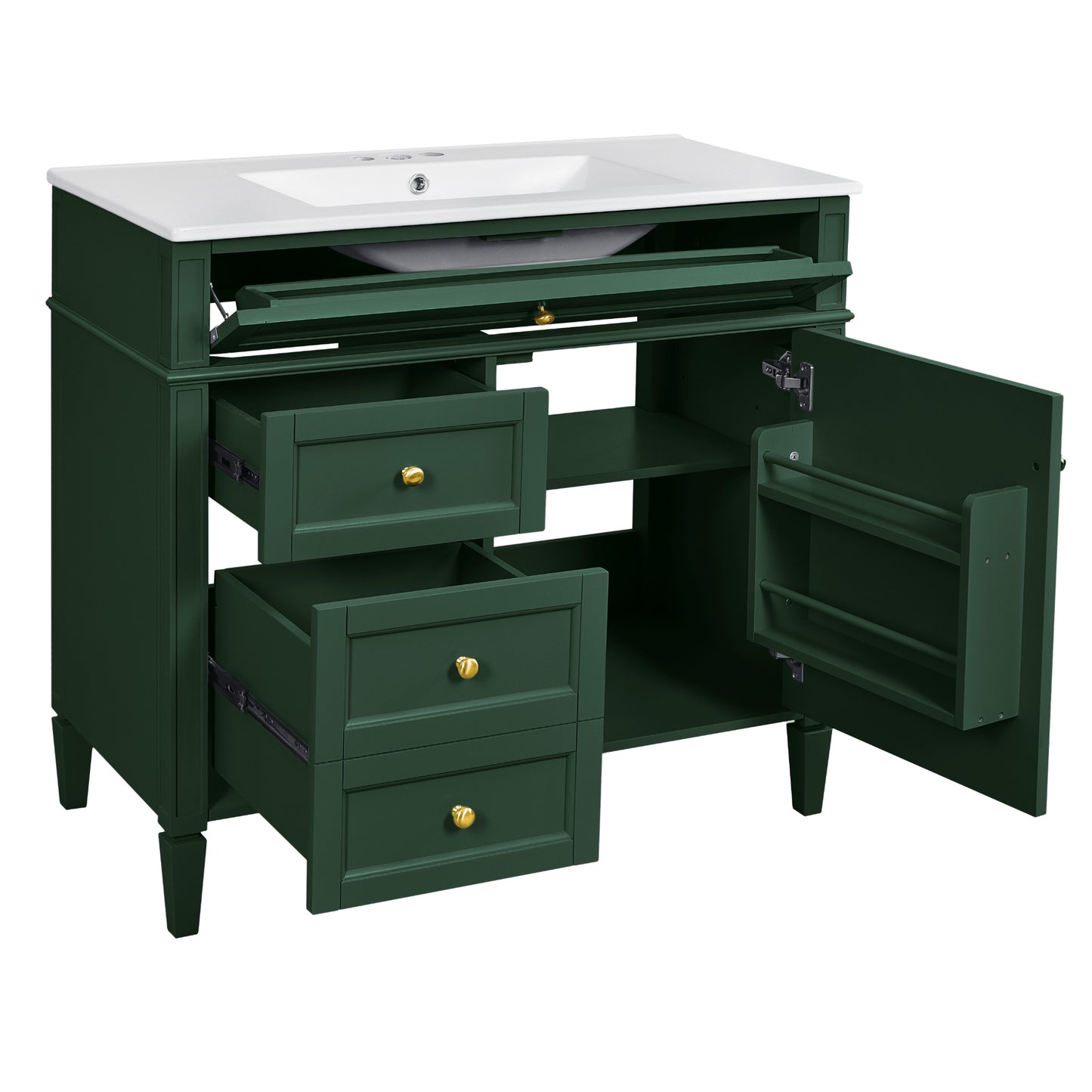 VanityFus 36-in Green Bathroom Vanity Single Sink Combo with Ceramic Top Undermount 1 Soft Close Door 3 Drawers Adjustable Shelves