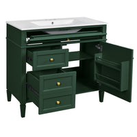 VanityFus 36-in Green Bathroom Vanity Single Sink Combo with Ceramic Top Undermount 1 Soft Close Door 3 Drawers Adjustable Shelves