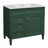 VanityFus 36-in Green Bathroom Vanity Single Sink Combo with Ceramic Top Undermount 1 Soft Close Door 3 Drawers Adjustable Shelves