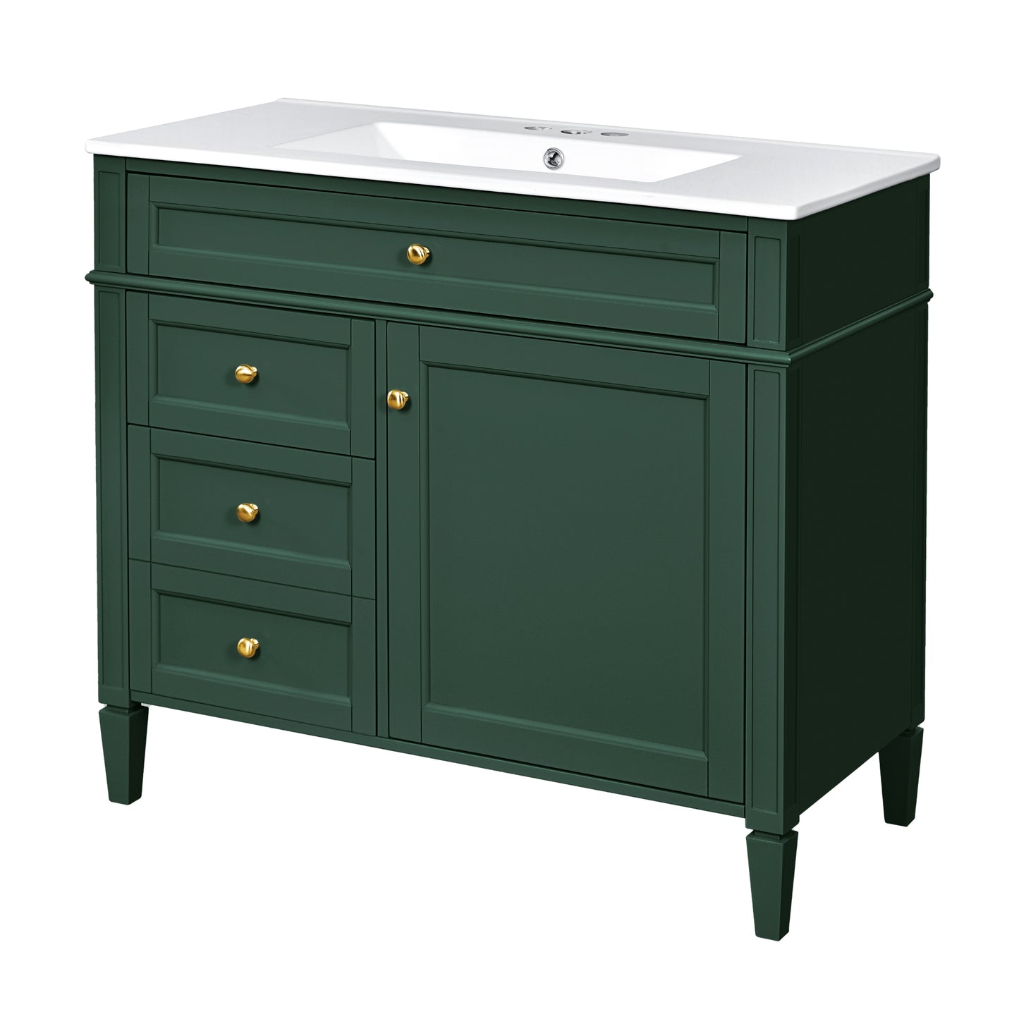VanityFus 36-in Green Bathroom Vanity Single Sink Combo with Ceramic Top Undermount 1 Soft Close Door 3 Drawers Adjustable Shelves