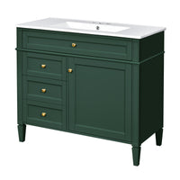 VanityFus 36-in Green Bathroom Vanity Single Sink Combo with Ceramic Top Undermount 1 Soft Close Door 3 Drawers Adjustable Shelves