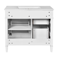 VanityFus 36-in White Bathroom Vanity Single Sink Combo with Ceramic Top Undermount 1 Soft Close Door 3 Drawers Adjustable Shelves