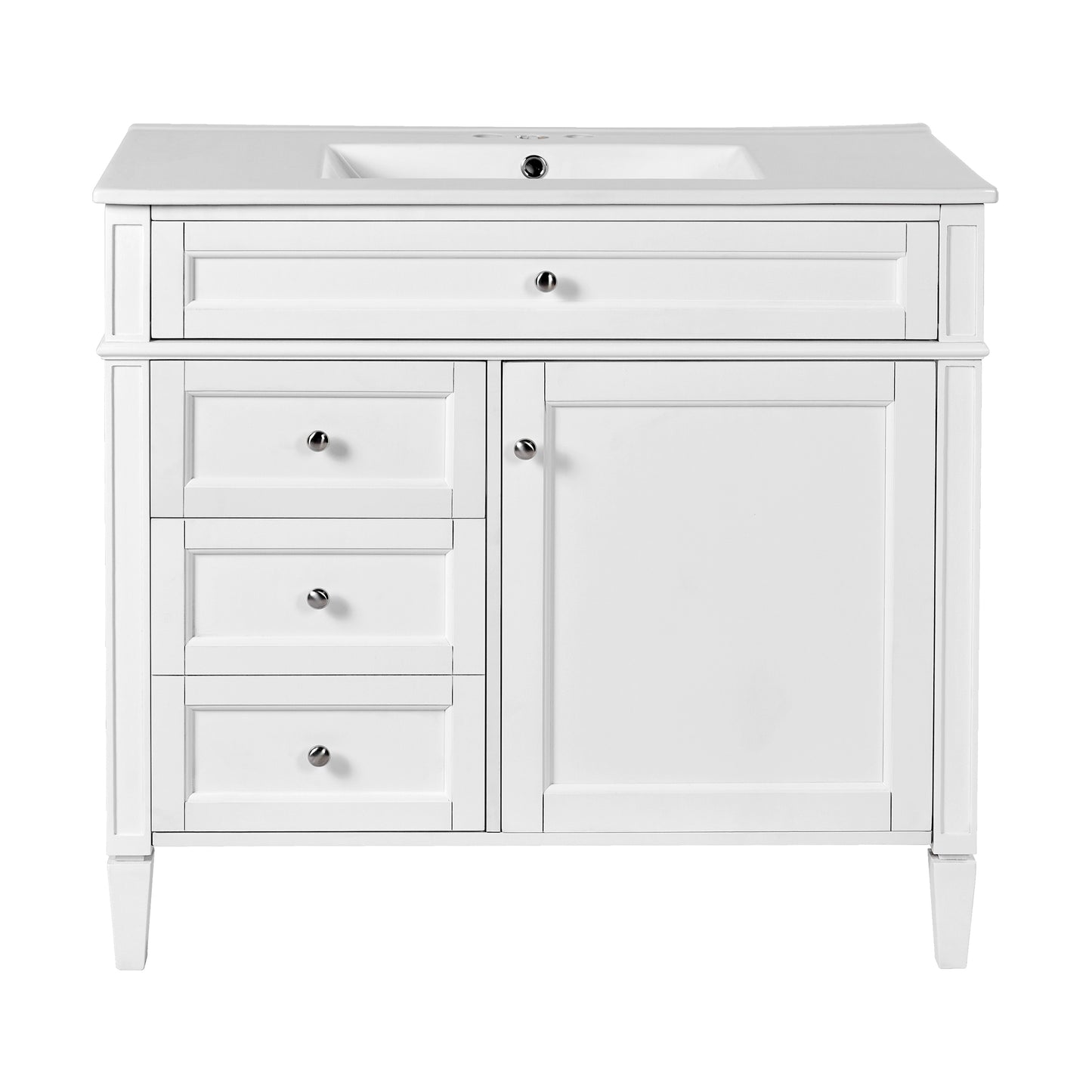 VanityFus 36-in White Bathroom Vanity Single Sink Combo with Ceramic Top Undermount 1 Soft Close Door 3 Drawers Adjustable Shelves