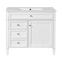 VanityFus 36-in White Bathroom Vanity Single Sink Combo with Ceramic Top Undermount 1 Soft Close Door 3 Drawers Adjustable Shelves