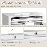VanityFus 36-in White Bathroom Vanity Single Sink Combo with Ceramic Top Undermount 1 Soft Close Door 3 Drawers Adjustable Shelves
