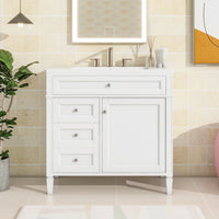 VanityFus 36-in White Bathroom Vanity Single Sink Combo with Ceramic Top Undermount 1 Soft Close Door 3 Drawers Adjustable Shelves