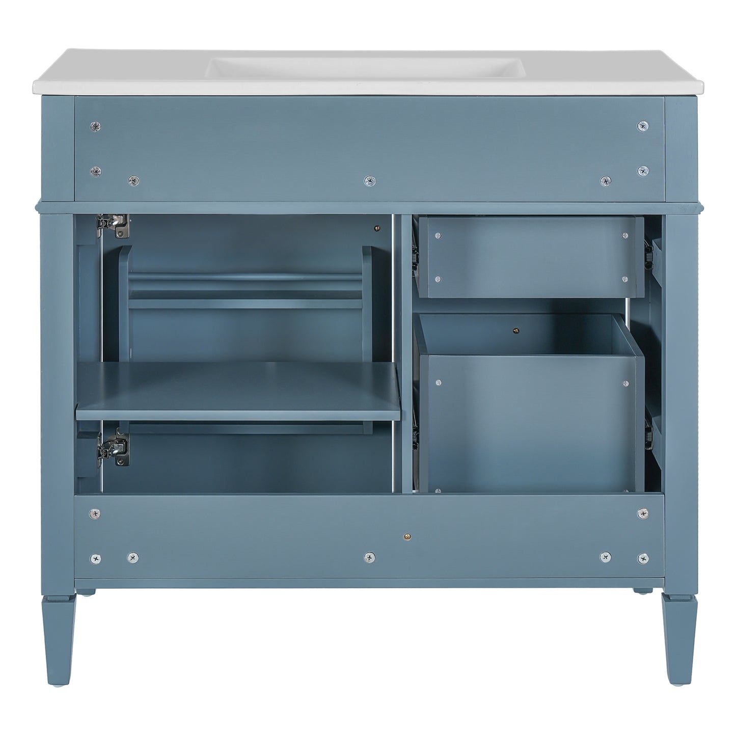 VanityFus 36-in Indigo Blue Bathroom Vanity Single Sink Combo with Ceramic Top Undermount 1 Soft Close Door 3 Drawers Adjustable Shelves