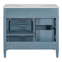 VanityFus 36-in Indigo Blue Bathroom Vanity Single Sink Combo with Ceramic Top Undermount 1 Soft Close Door 3 Drawers Adjustable Shelves