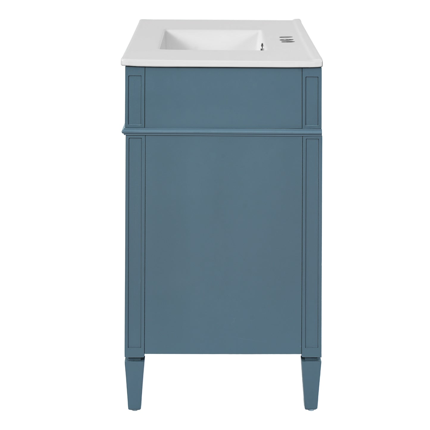 VanityFus 36-in Indigo Blue Bathroom Vanity Single Sink Combo with Ceramic Top Undermount 1 Soft Close Door 3 Drawers Adjustable Shelves