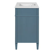 VanityFus 36-in Indigo Blue Bathroom Vanity Single Sink Combo with Ceramic Top Undermount 1 Soft Close Door 3 Drawers Adjustable Shelves