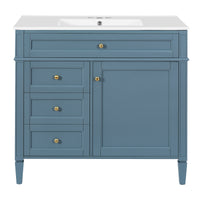 VanityFus 36-in Indigo Blue Bathroom Vanity Single Sink Combo with Ceramic Top Undermount 1 Soft Close Door 3 Drawers Adjustable Shelves