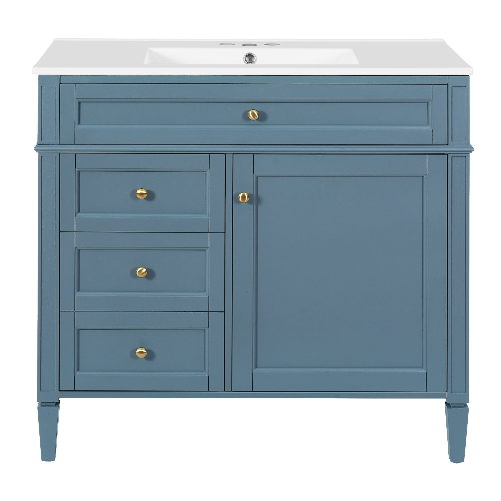 VanityFus 36-in Indigo Blue Bathroom Vanity Single Sink Combo with Ceramic Top Undermount 1 Soft Close Door 3 Drawers Adjustable Shelves