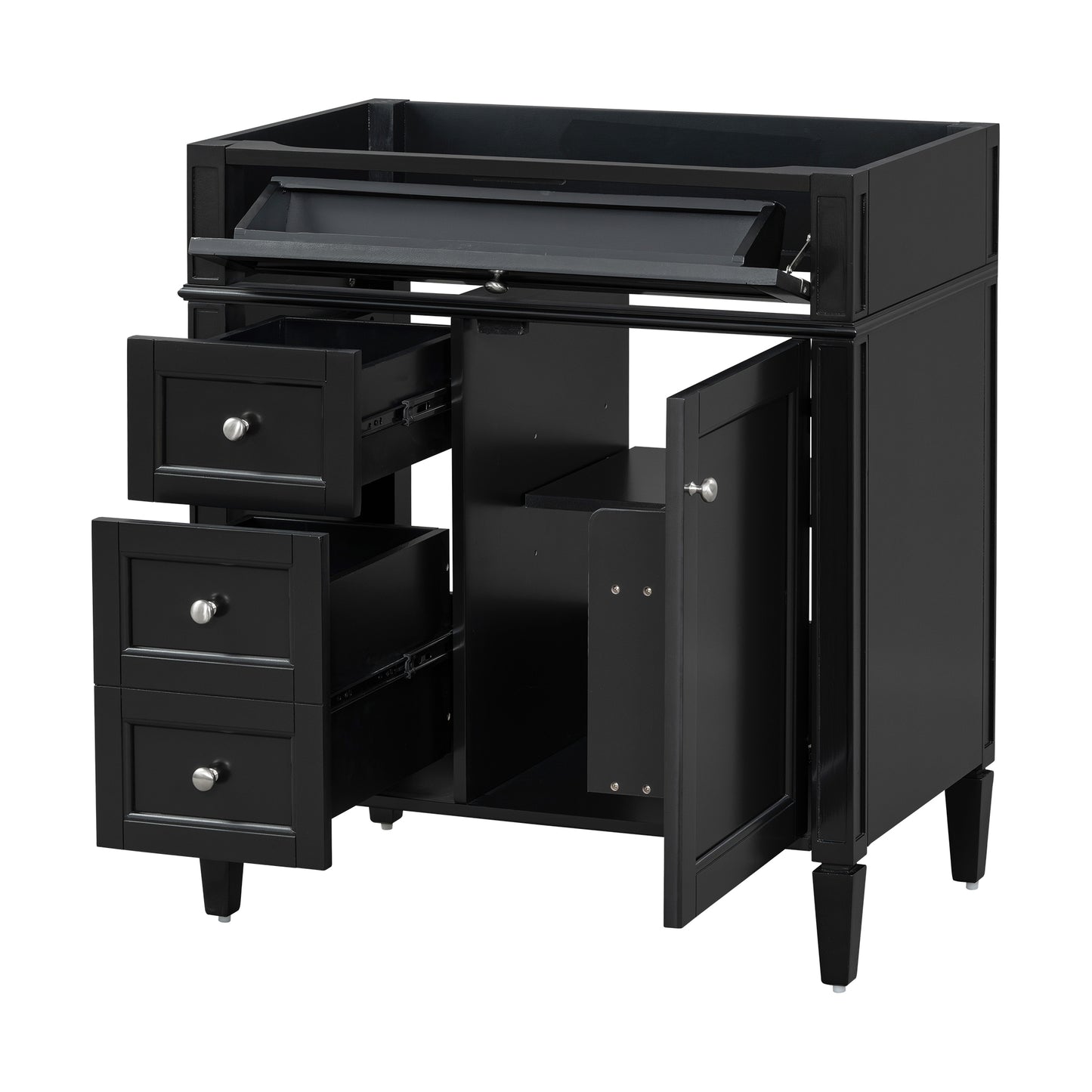VanityFus 29.3-in Black Bathroom Vanity without Top Base Cabinet Undermount with 2 Soft Close Doors 3 Drawers Adjustable Shelves