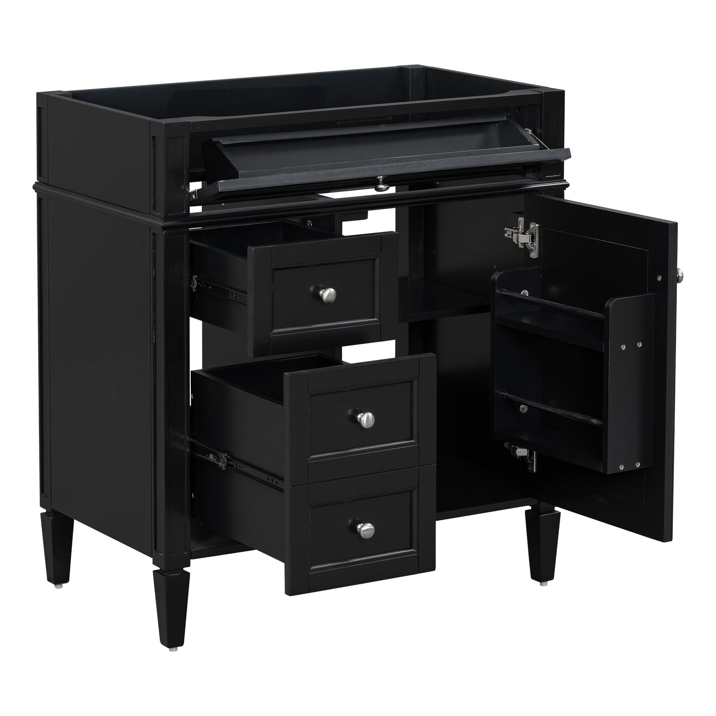 VanityFus 29.3-in Black Bathroom Vanity without Top Base Cabinet Undermount with 2 Soft Close Doors 3 Drawers Adjustable Shelves
